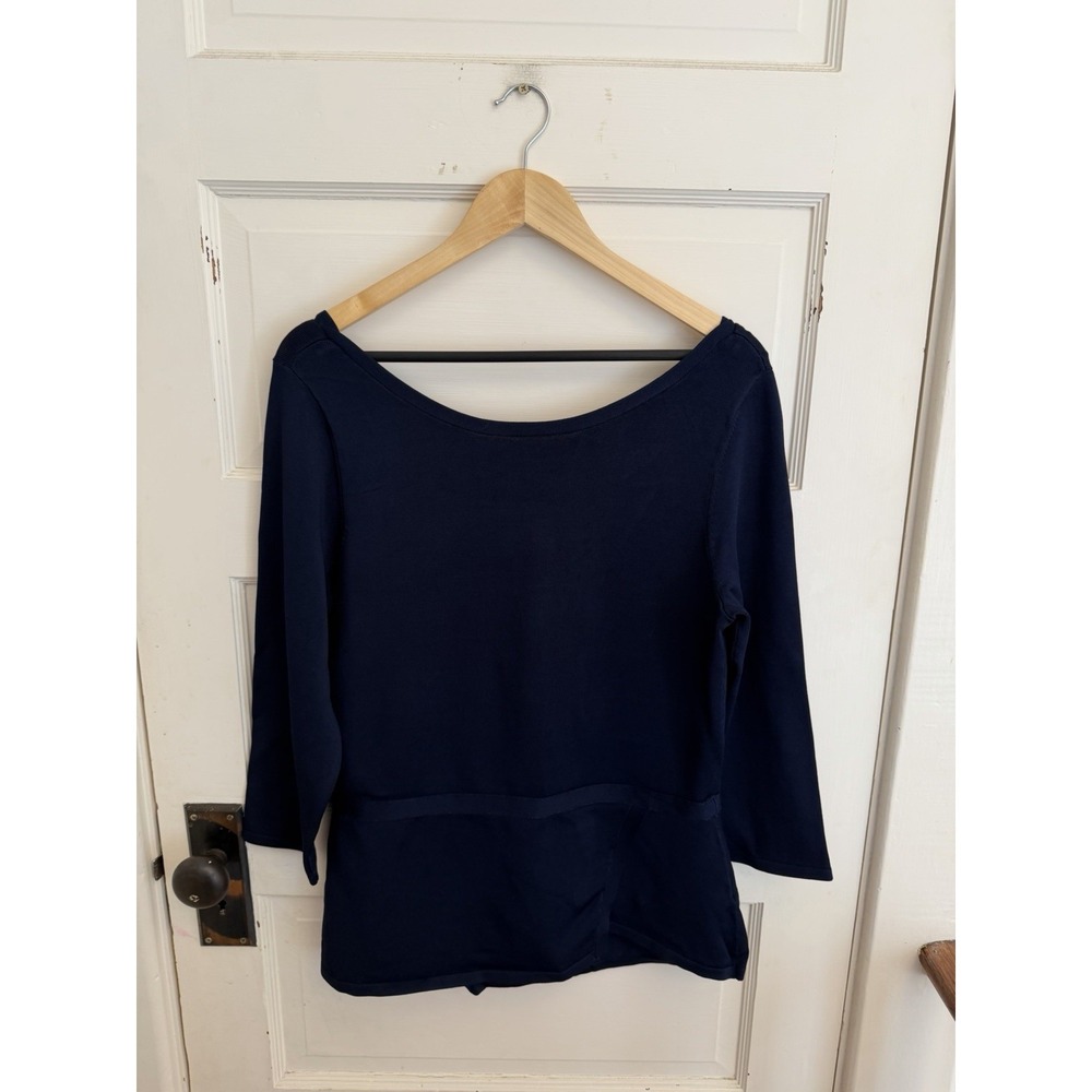 White House Black Market Navy Boatneck Peplum 3/4 Sleeve Top Size Large New $88